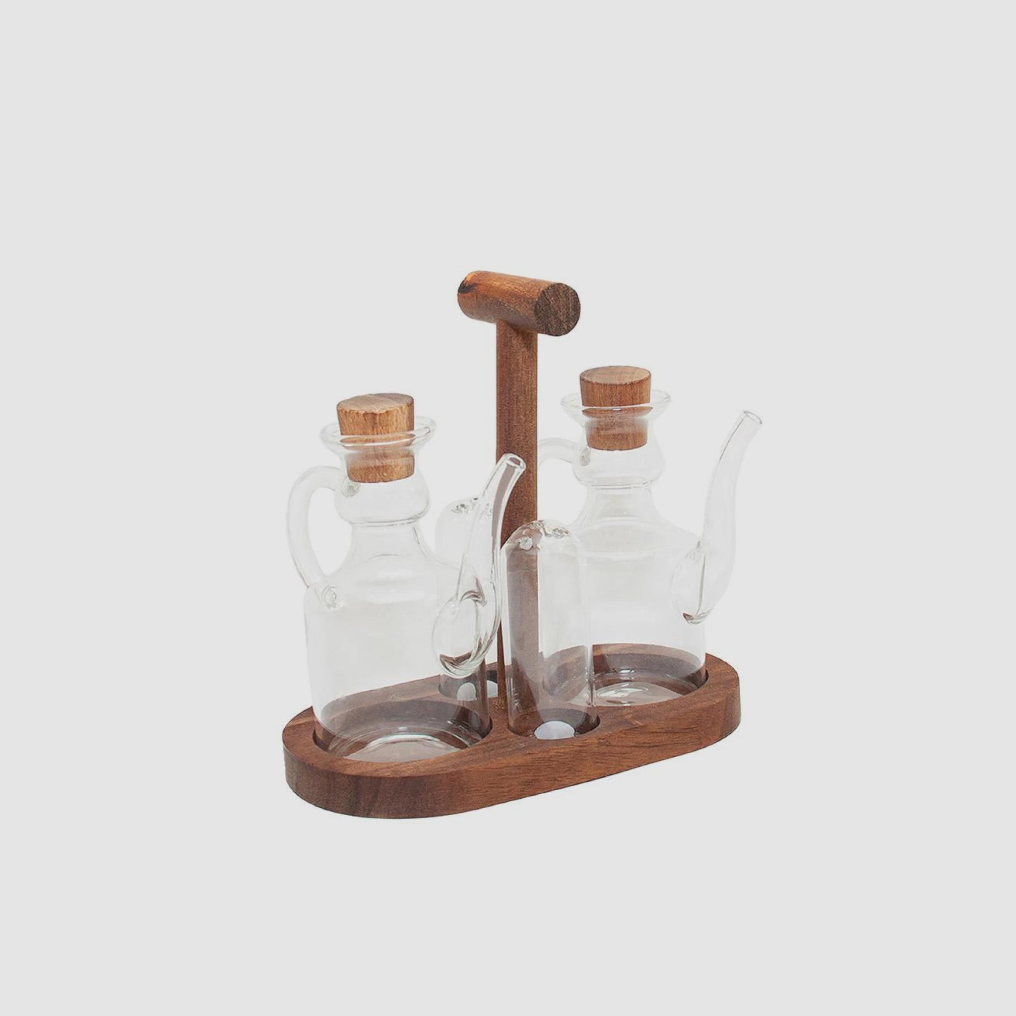 Conjunto para Azeite e Vinagre em Vidro e Madeira de Acácia