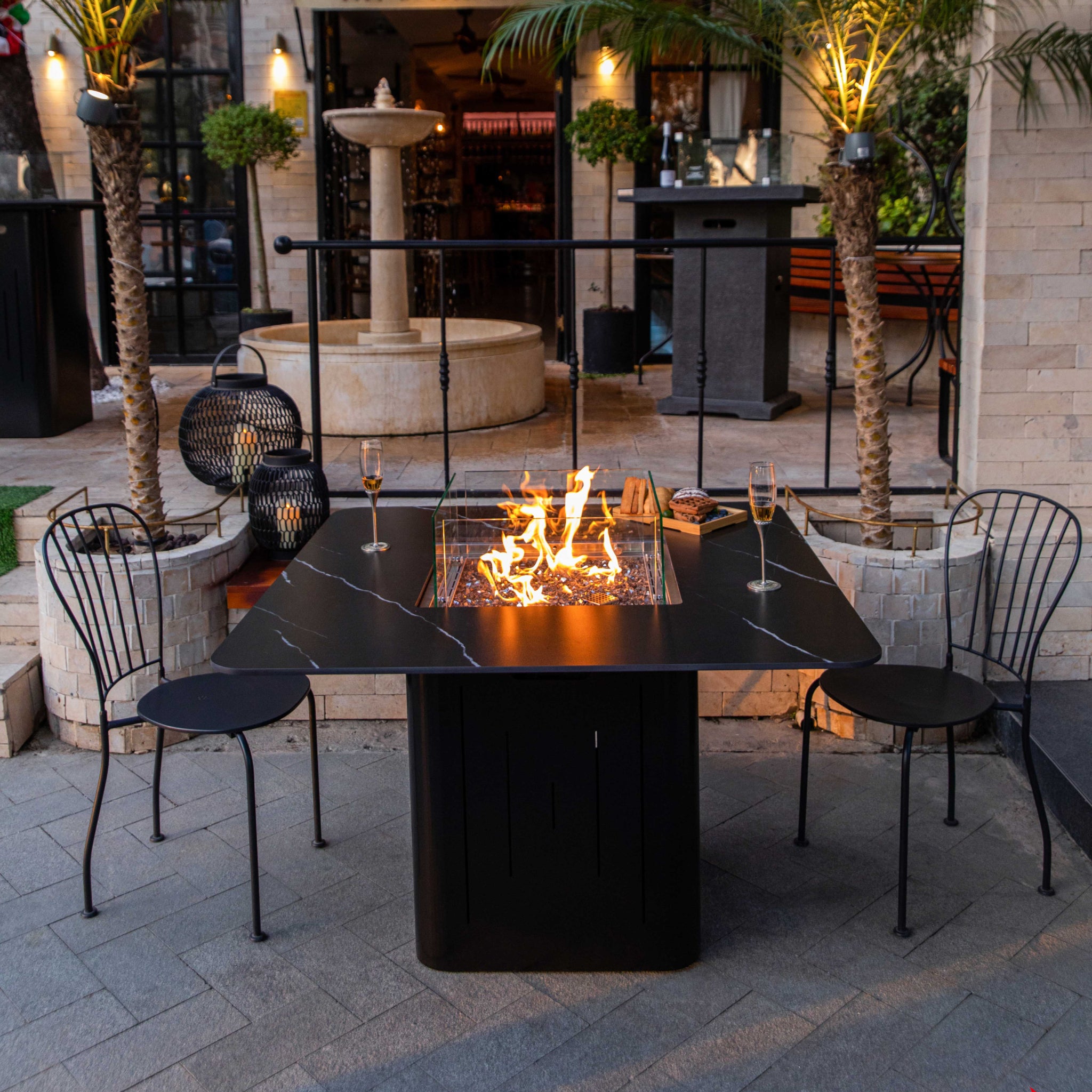 Brugge | Outdoor Marble Dining Table with Gas Fire Pit