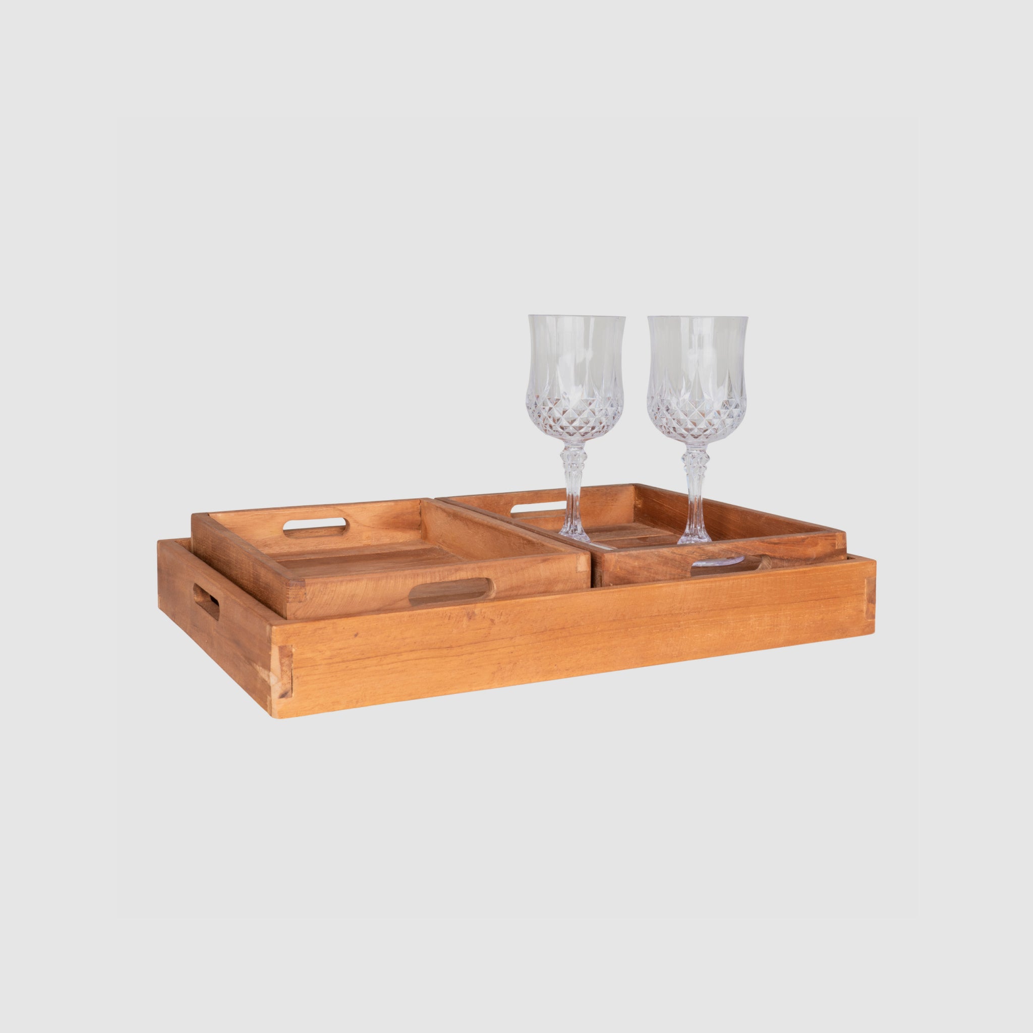 Faro | Conjunto de 3 Tabuleiros Decorativos em Madeira de Teca