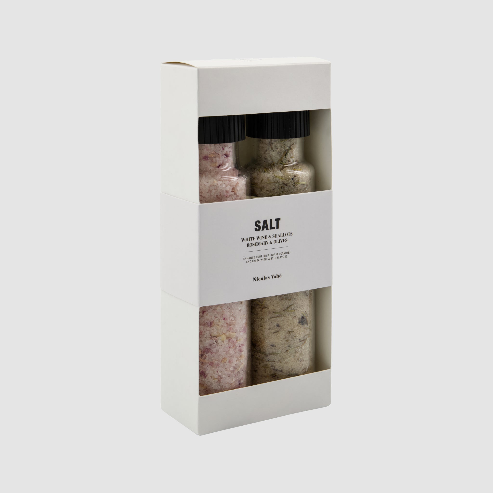 Conjunto de Sal com Vinho Branco e Chalotas e Sal com Alecrim e Azeitonas Pretas | 620 g