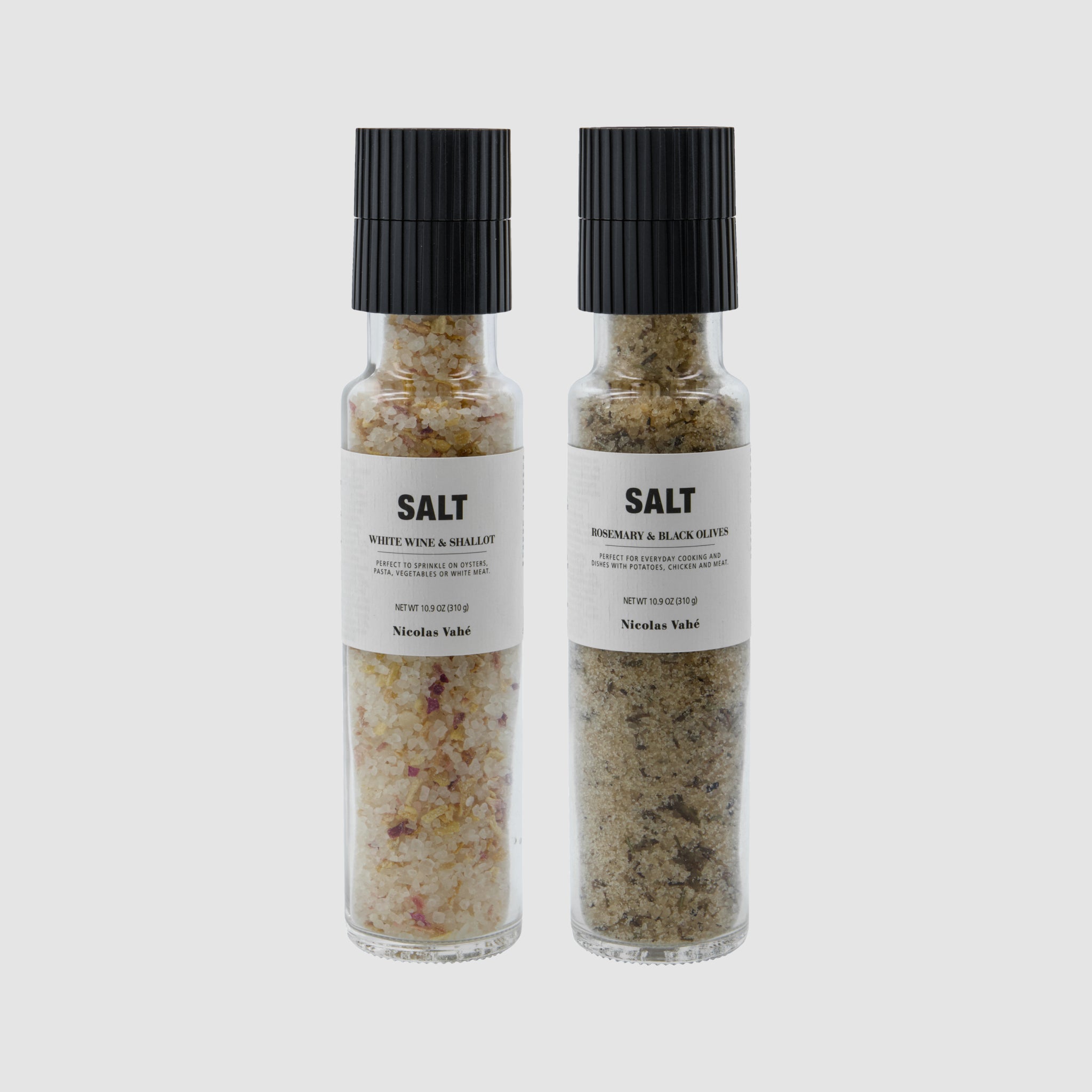 Conjunto de Sal com Vinho Branco e Chalotas e Sal com Alecrim e Azeitonas Pretas | 620 g
