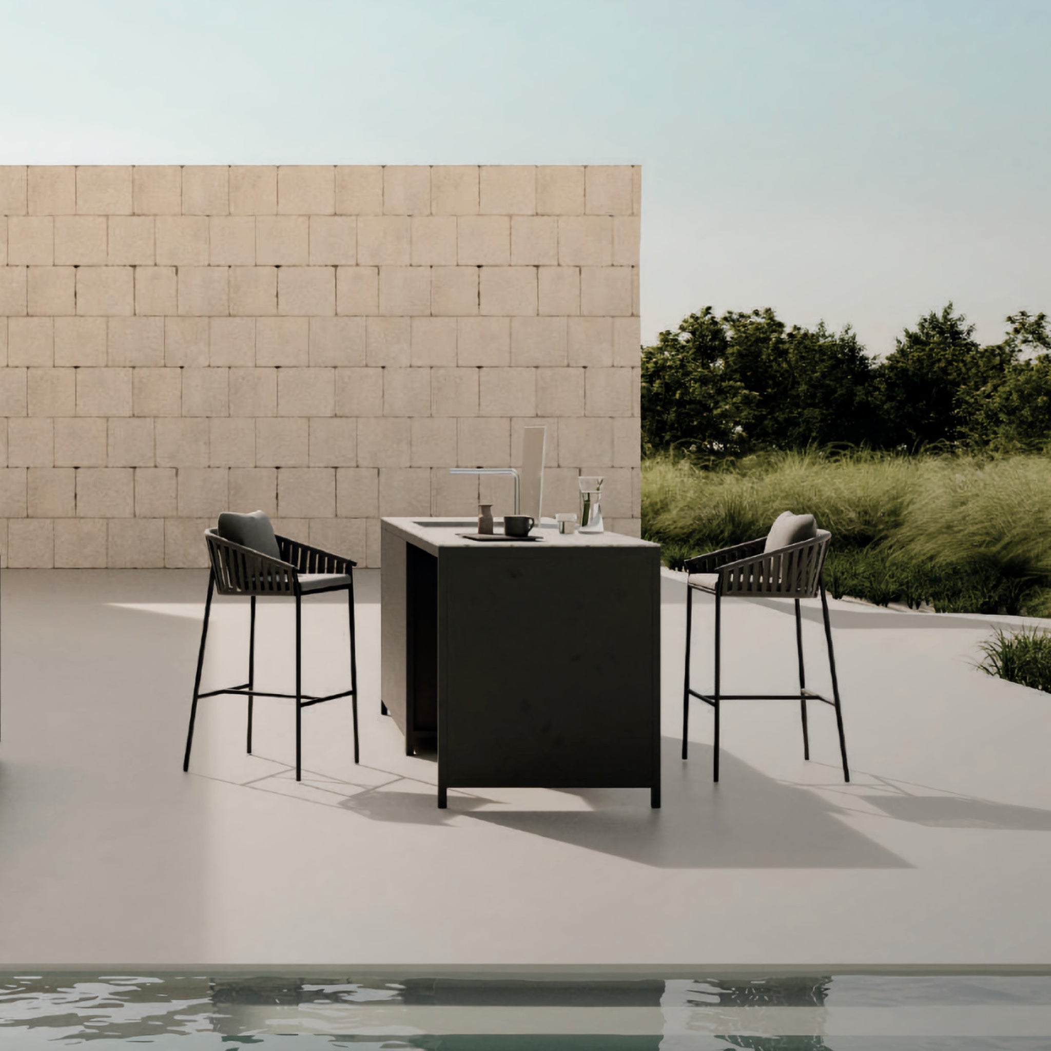 Twist | Banco alto de exterior em alumínio e corda